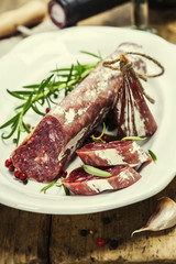 Salami and wine