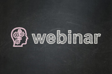 Fototapeta premium Education concept: Head With Gears and Webinar on chalkboard