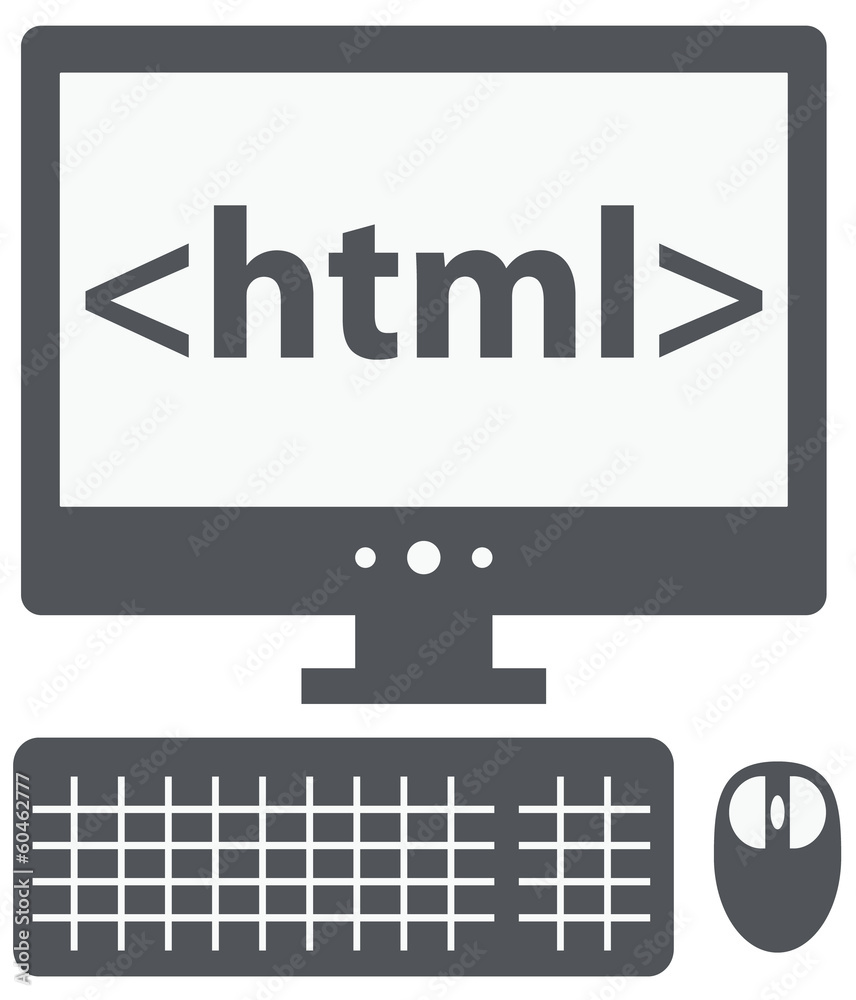 Wall mural html tag on the screen of personal computer, isolated icon on wh