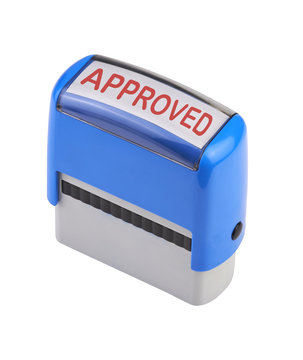 Automatic stamp tool isolated on white with approved  as text (p