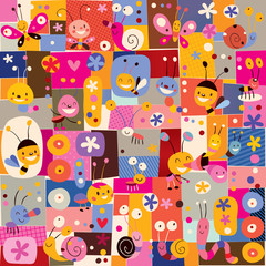 butterflies beetles snails bees flowers nature pattern