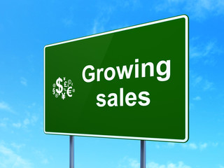 Finance concept: Growing Sales and Finance Symbol on road sign