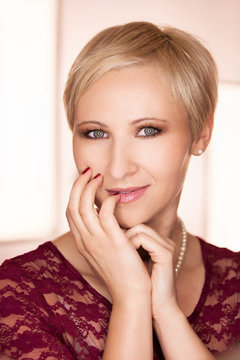 Young  woman with short blond hair