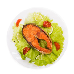 Baked steak trout. Top view