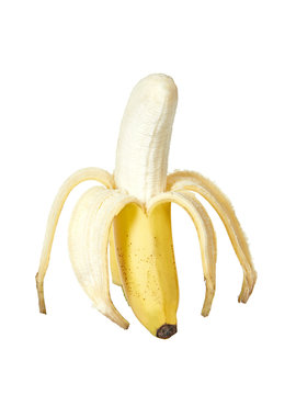 Peeled banana isolated on white