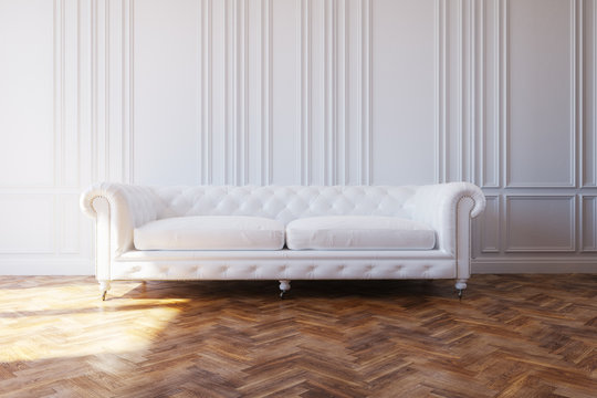 White Luxury Leather Sofa In Classic Design Interior