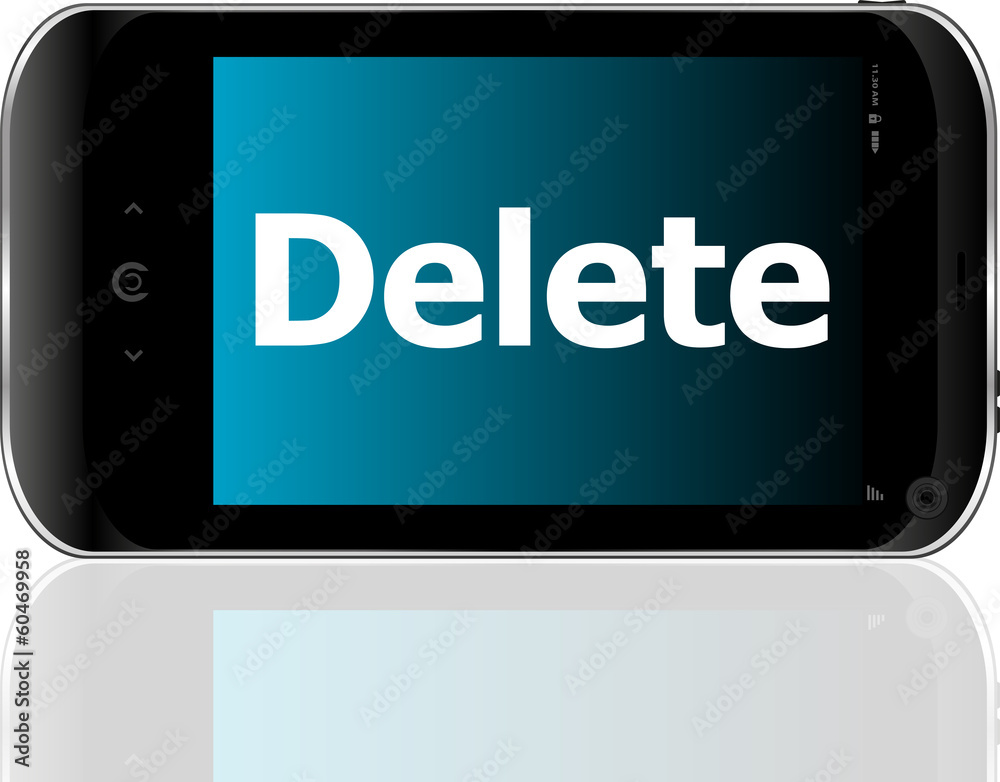Poster web development concept: smartphone with word delete on display