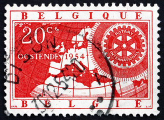 Postage stamp Belgium 1954 Map and Rotary Emblem
