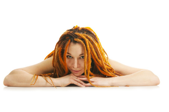 Beautiful girl with red dreadlocks