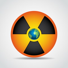 Nuclear radiation symbol with earth isolated on grey background