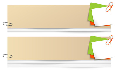 set of two blank banners with colored notes and paper clip