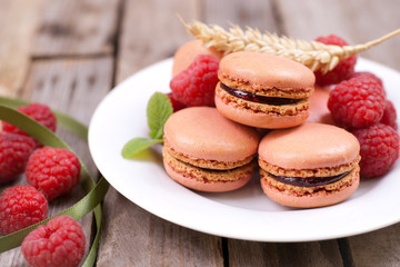 Macaroons, raspberries