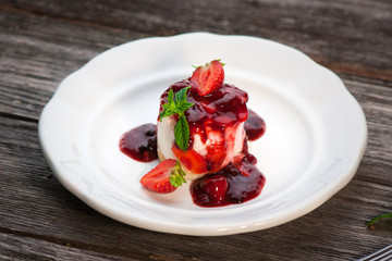 Slice of delicious strawberry cheese cake