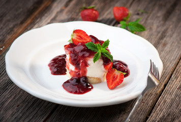 Slice of delicious strawberry cheese cake