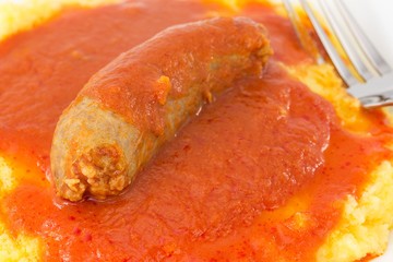 polenta with tomato sauce with sausage