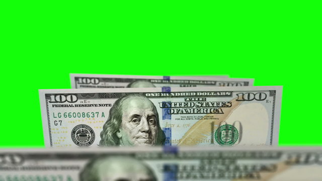 New one hundred dollars bills in carousel. Loop on greenscreen
