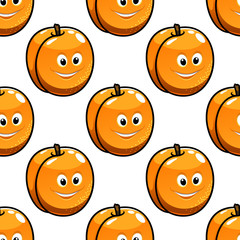 Seamless pattern apricot with happy smiling faces