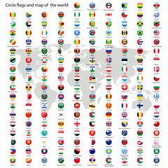 Circle flags of the world and map vector