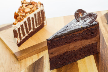 chocolate cake and crispy almond cake
