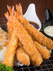 japanese cuisine. tempura prawn on the background