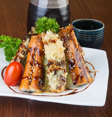 japanese cuisine. unagi or eel on the background