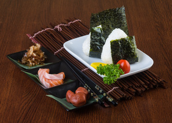 japanese cuisine. onigiri or rice on the background
