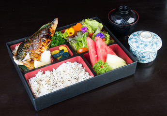 japanese cuisine. lunch box set on the background