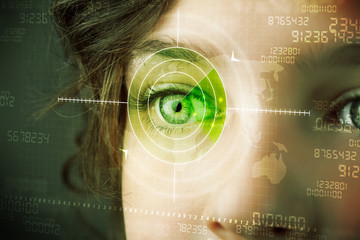 Cyber woman with modern military target eye
