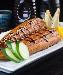 japanese cuisine. unagi or eel on the background