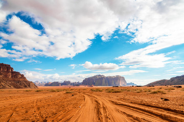 The scenic view of desert in Wadi Rum, Jordan