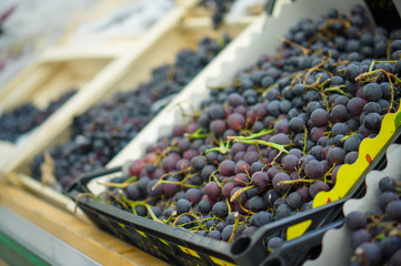 Bunch of red grapes in supermarket