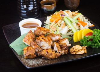 japanese cuisine. grilled chicken on the background