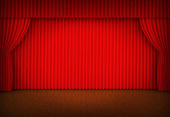 Theater stage red curtains Show Spotlight 