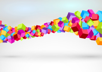 Cubes forming colorful swoosh wave