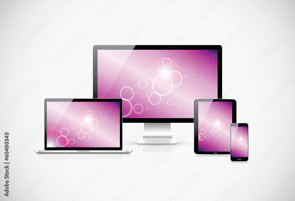 Wall mural realistic modern responsive devices with abstract background