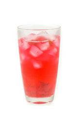 Glass of cold roselle juice with ice  isolate on white