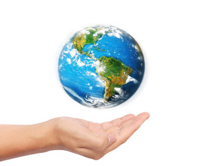 earth social in hand "Elements of this image furnished by NASA"