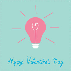 Light bulb with heart inside. Idea concept. Happy Valentines Da