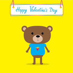 Cute bear. Happy Valentines Day card.