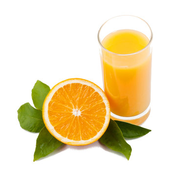 Orange slice and juice with leafs