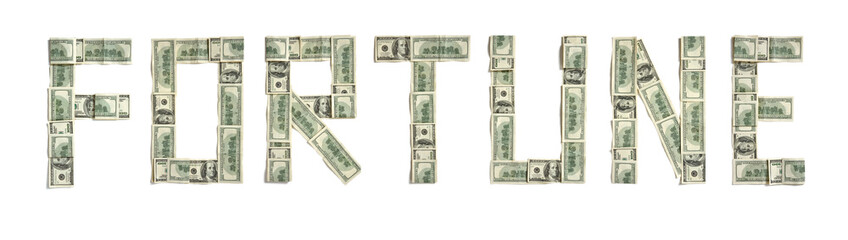 Word "FORTUNE" made of dollars