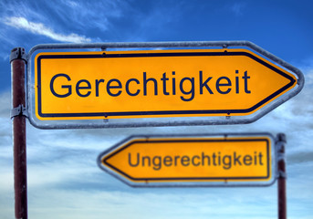 Obraz premium Strassenschild 1 - Gerechtigkeit