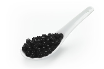 Black and red caviar on porcelain spoons