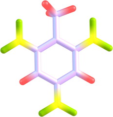 Trinitrotoluene molecular structure on white background