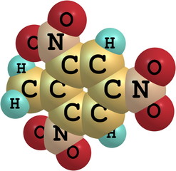 Trinitrotoluene molecular structure on white background