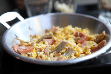 fried egg stuff with hot pan
