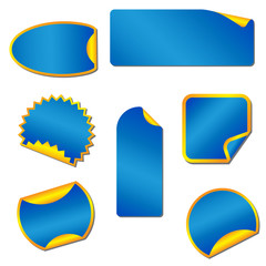 Blue sticker with yellow corners.