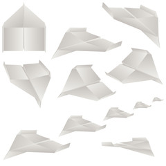 Paper plane set on white