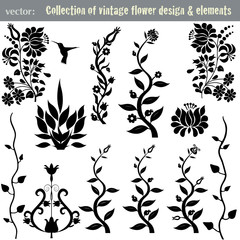 Vintage flower elements on white