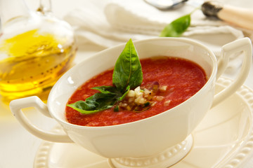 Delicious gazpacho in a bowl.
